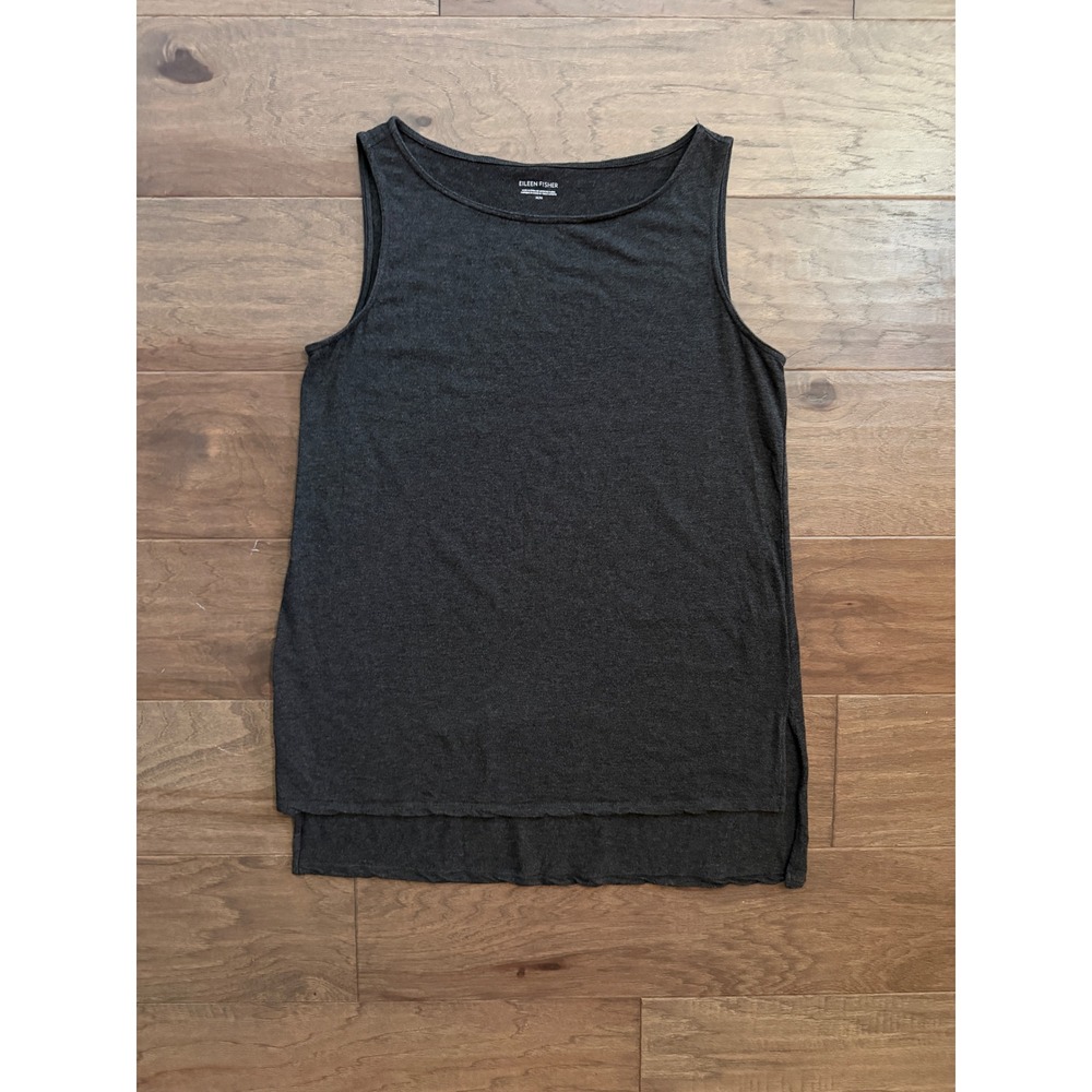 Eileen Fisher Womens Gray Tencel Lyocell High Low Sleeveless Tunic Top Size M